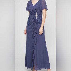 NWT Alex Evenings Women's 18W Long Evening Gown Dress Blue Formal Wedding Guest